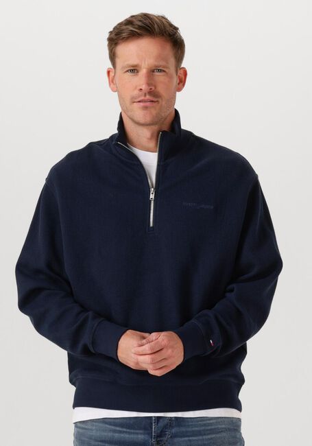 Donkerblauwe TOMMY JEANS Trui TJM RLX WAFFLE SCRIPT QRTR ZIP - large