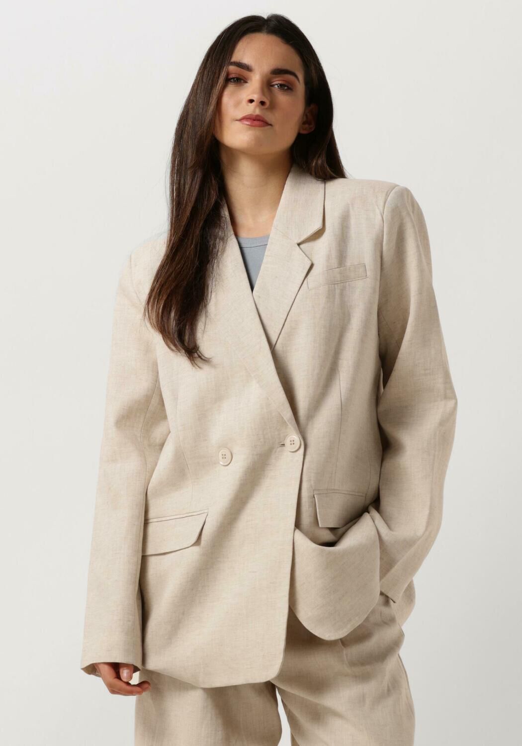Gestuz Linnen Blazer Elegant Stijlvol Veelzijdig Beige Dames