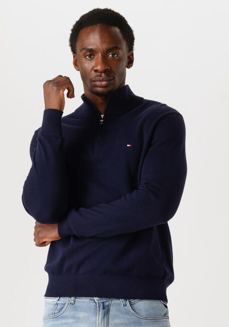 Donkerblauwe TOMMY HILFIGER Trui PIMA ORG CTN CASHMERE ZIP MOCK - large
