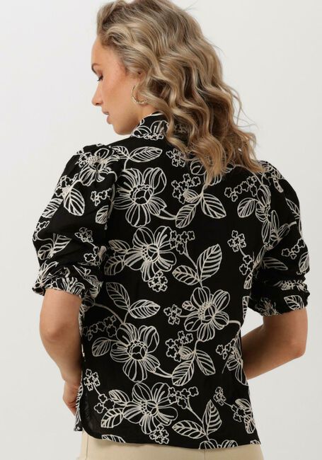 Zwarte JANSEN AMSTERDAM Blouses WGE722 EMBROIDERED BLOUSE 3/4 PUFFED SLEEVE - large