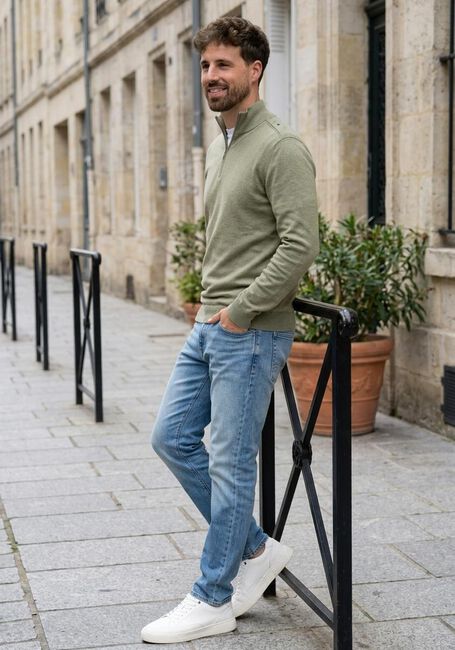 Khaki SELECTED MEN Trui SLHBERG HALF ZIP CARDIGAN NOOS - large
