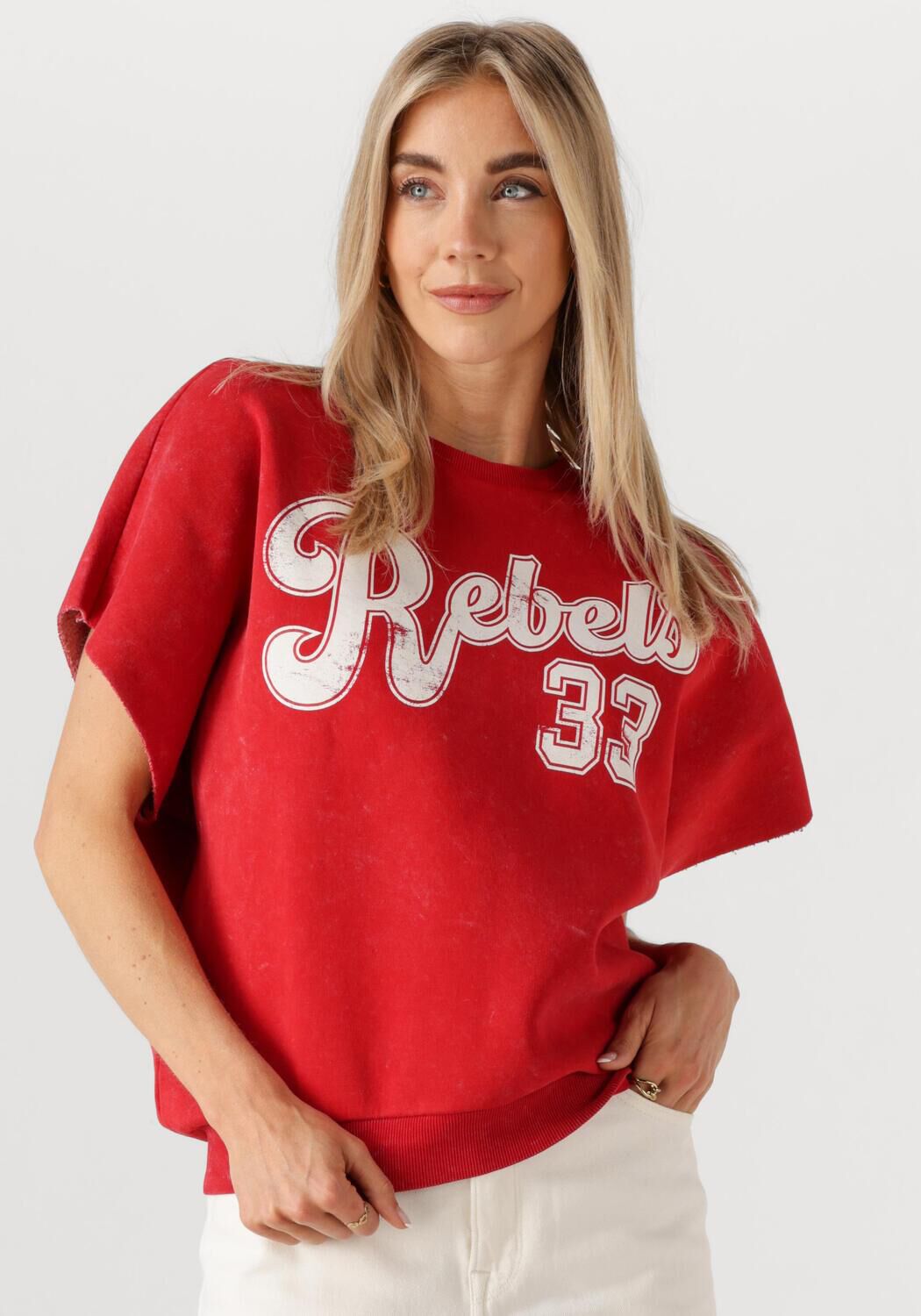 COLOURFUL REBEL Dames Truien & Vesten Rebels 33 Acid Wash Drppd Shldr Sweat Ss Rood