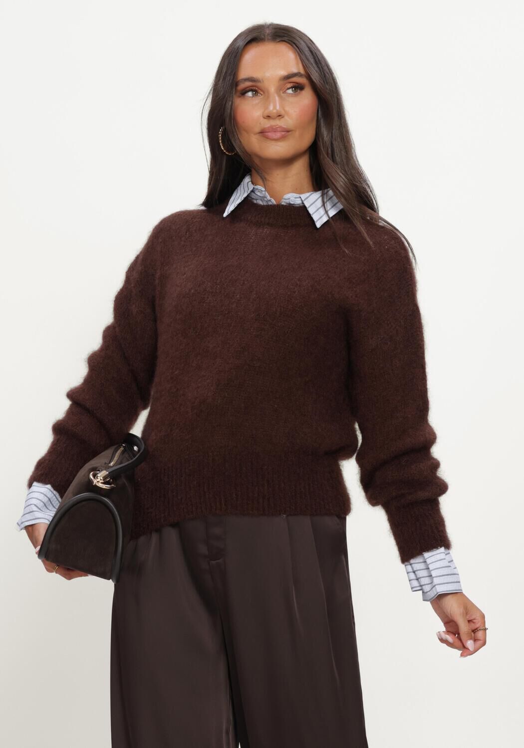 Bruine TWNS Trui SOLID LONG-SLEEVE ROUND NECK SWEATER - large