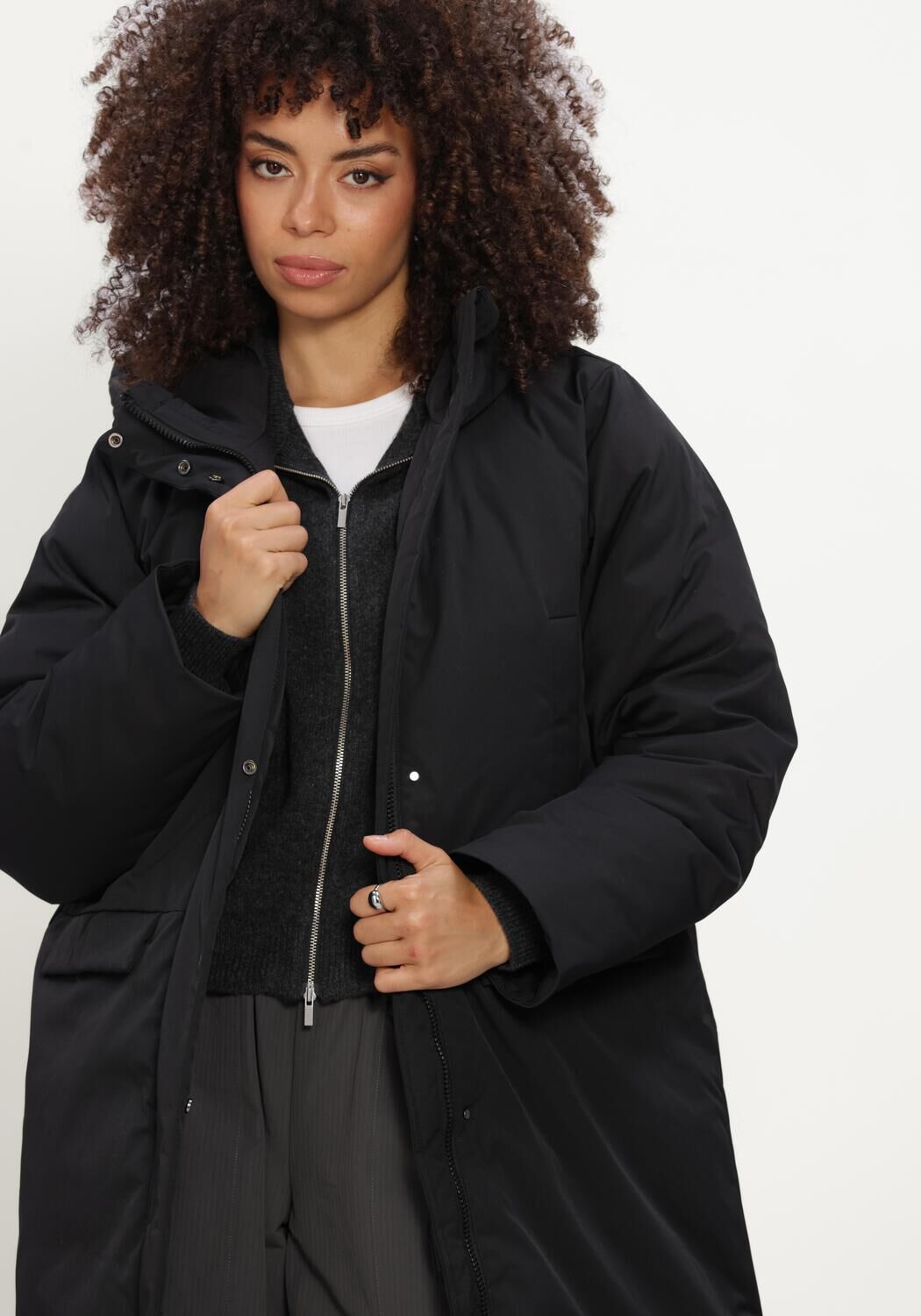 Zwarte OBJECT Gewatteerde jas OBJKELYN L/S RE LONG JACKET NOOS - large