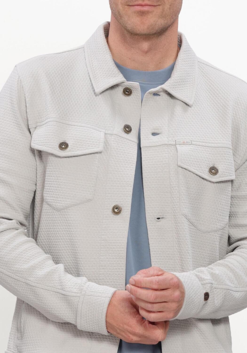 Lichtgrijze CAST IRON Jack BUTTON JACKET REGULAR FIT JACQUARD - large