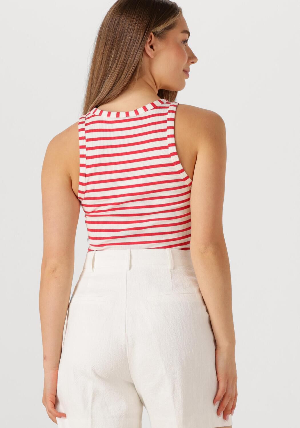 COLOURFUL REBEL Dames Tops & T-shirts Sachi Striped Rib Tanktop Rood