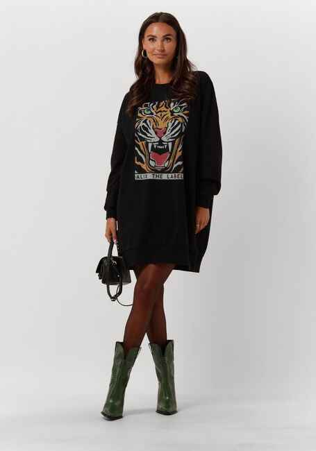 Zwarte ALIX THE LABEL Mini jurk LADIES KNITTED LONG TIGER SWEATER - large