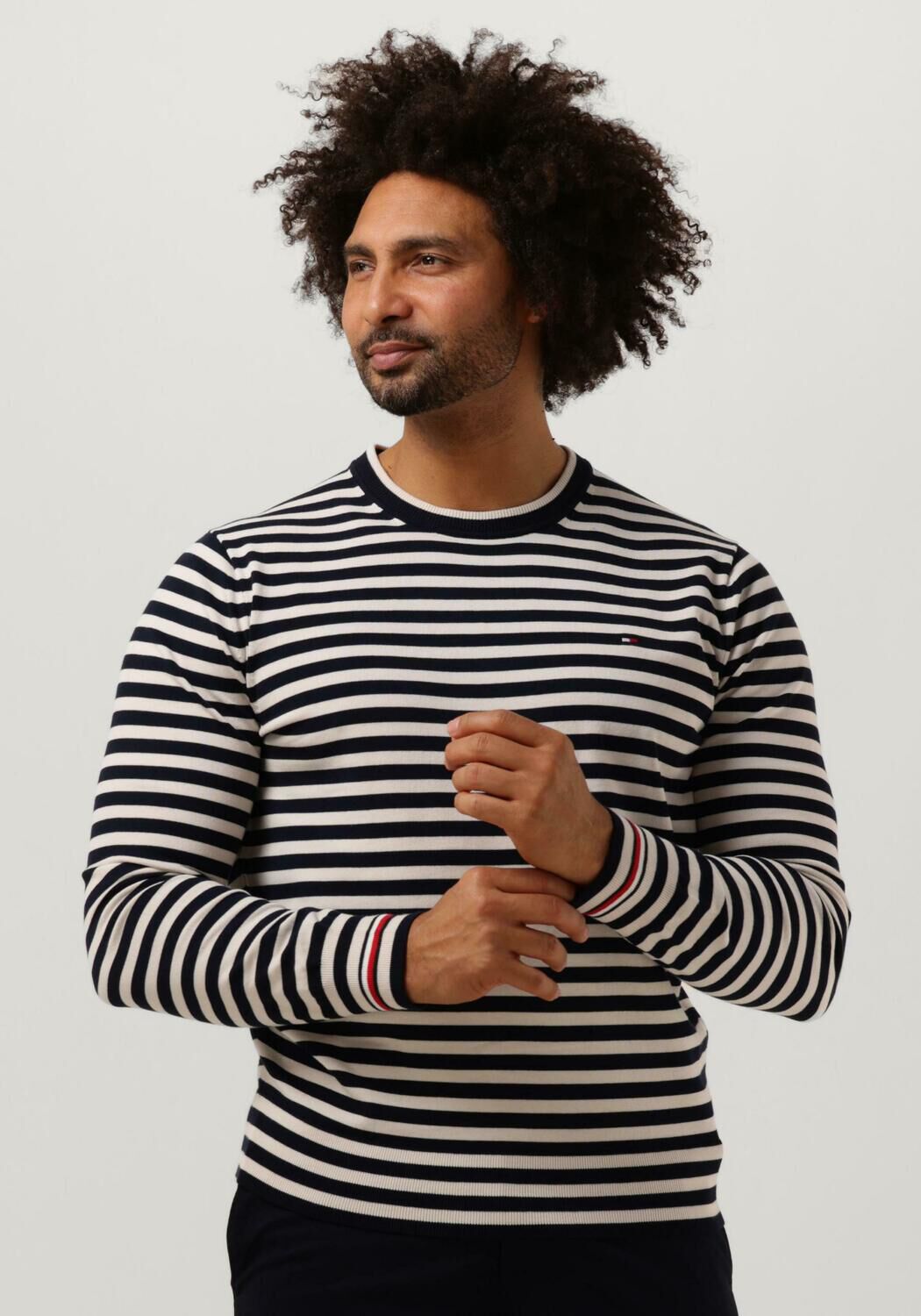 blauw wit gestreepte tommy hilfiger trui 1985 crew neck sweater