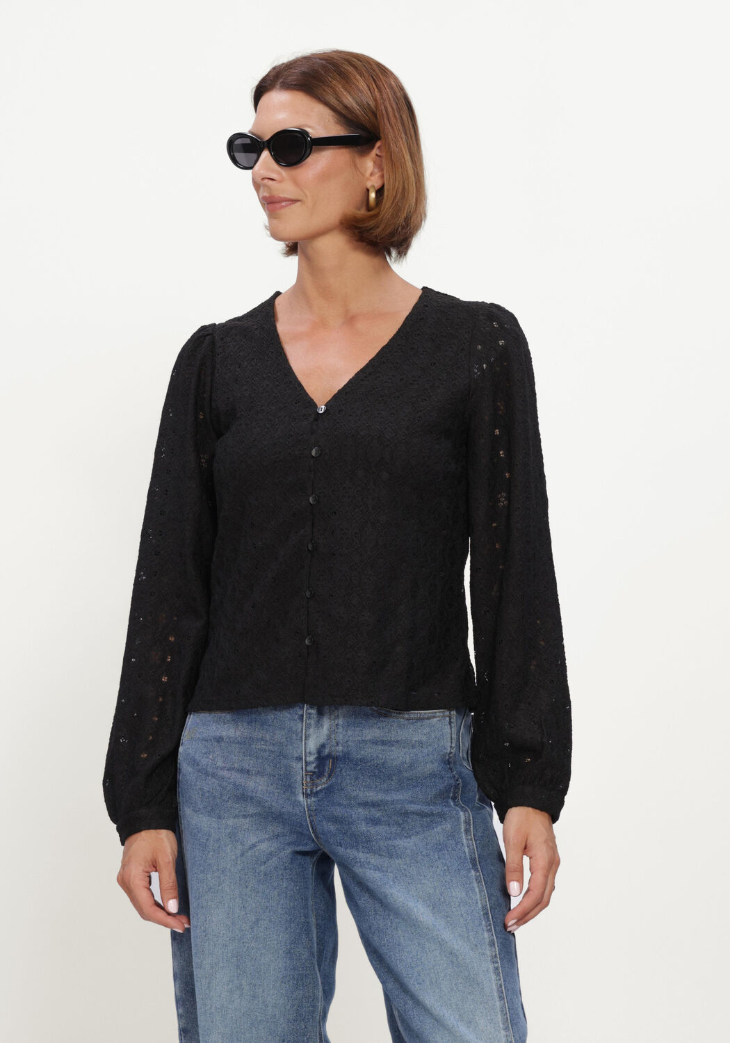 Zwarte OBJECT Top OBJLAILA L/S V-NECK TOP NOOS - large