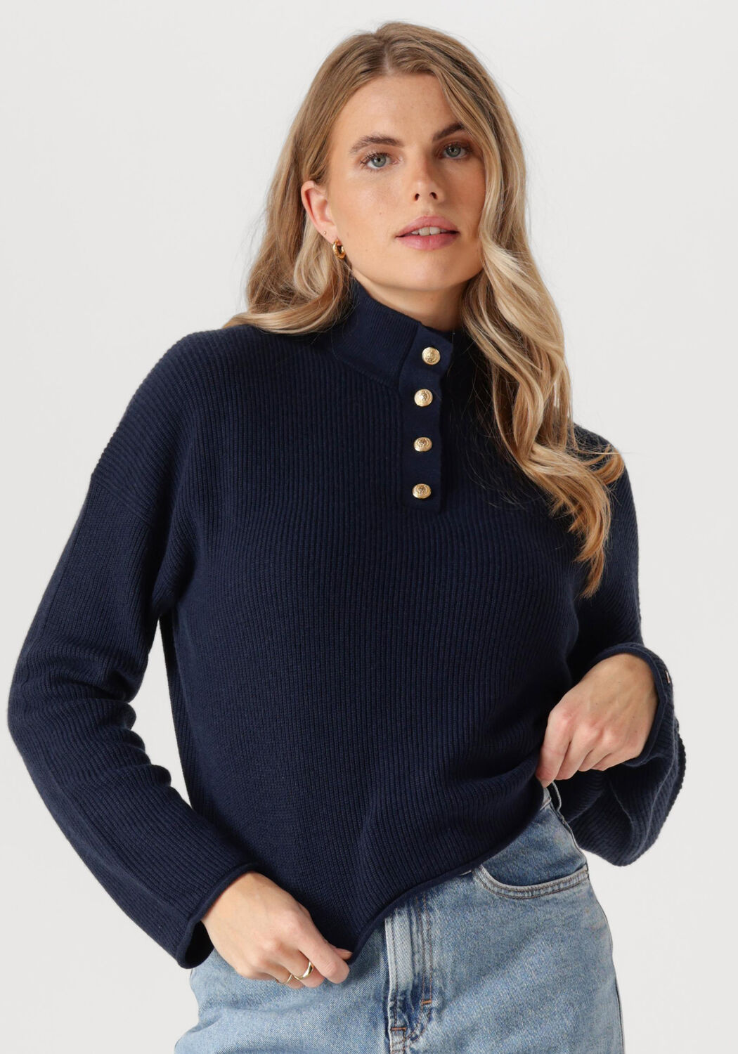 TOMMY HILFIGER Dames Truien & Vesten Gold Button Polo Ls Sweater Blauw