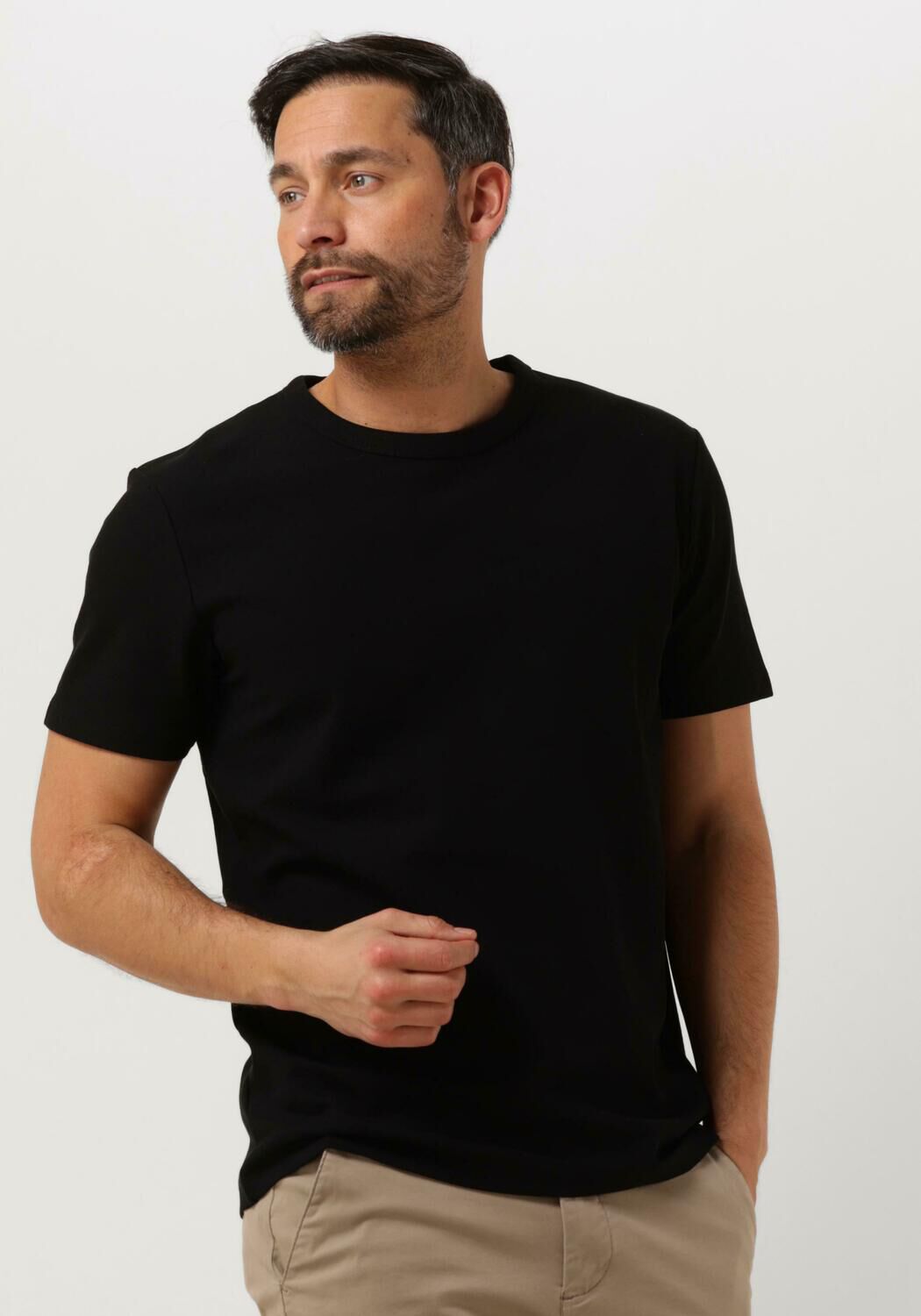 SELECTED HOMME Heren Polo's & T-shirts Slhjoseph Pique O-neck Tee Zwart