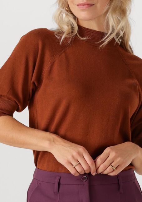 Bruine SUMMUM Trui SHORT SLEEVE SWEATER SOFT VISCOSE POLYAMIDE KNIT - large