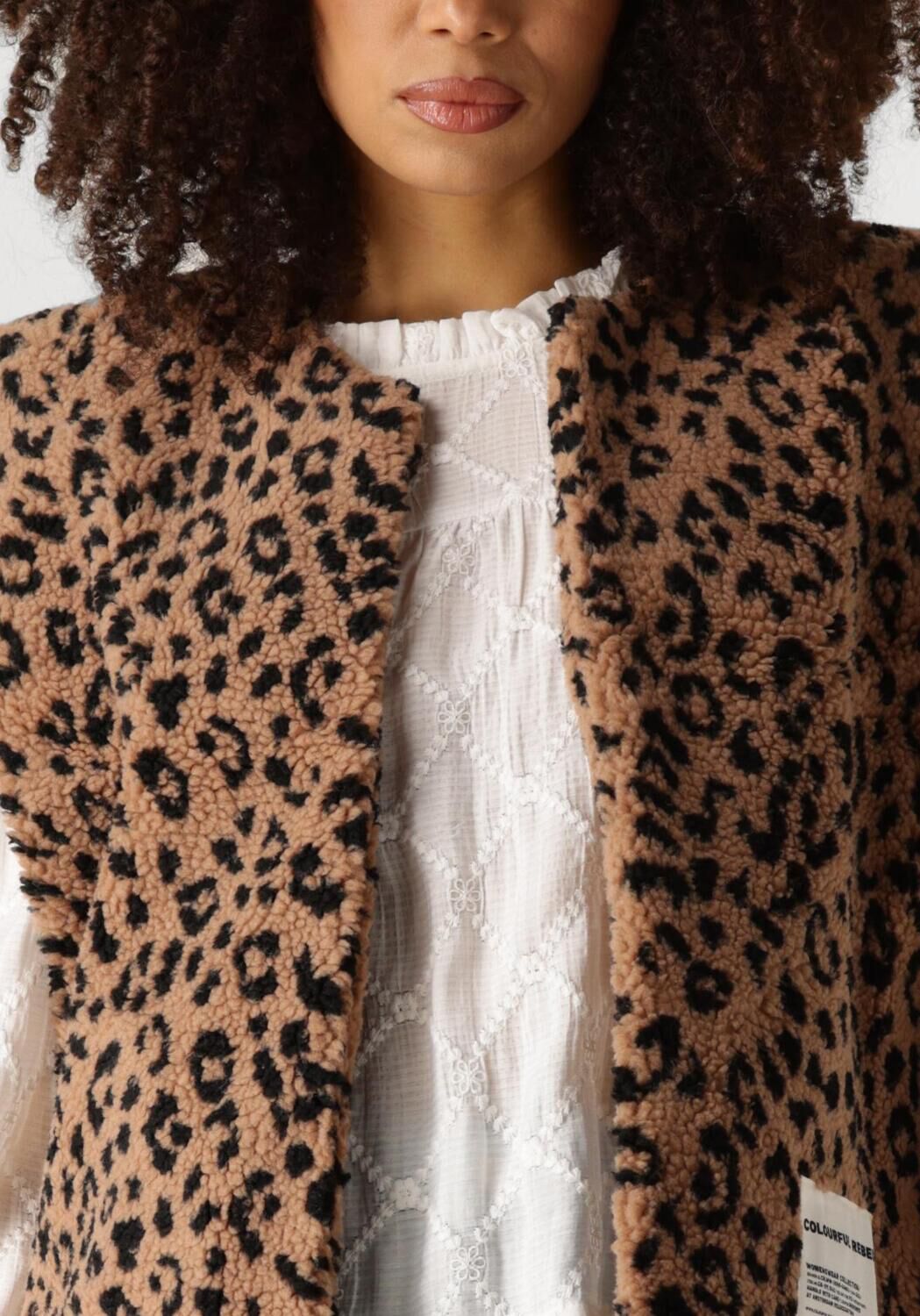 COLOURFUL REBEL Dames Blazers Yoni Leopard Teddy Gilet Bruin