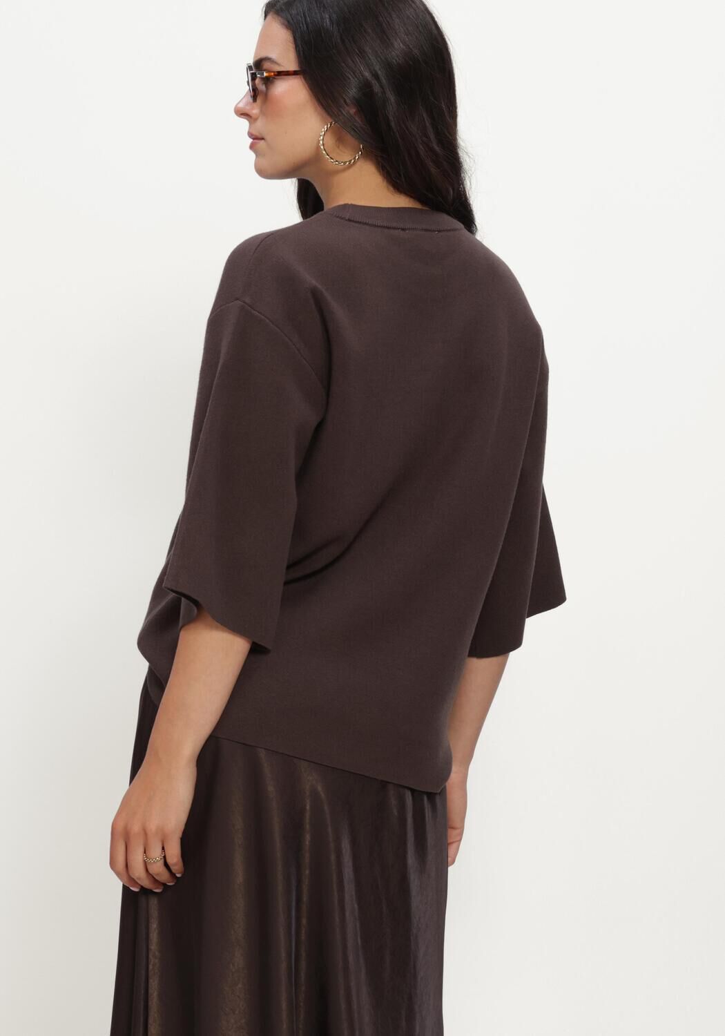 Bruine MSCH COPENHAGEN Trui MSCHAGATHA EAST 3/4 PULLOVER - large