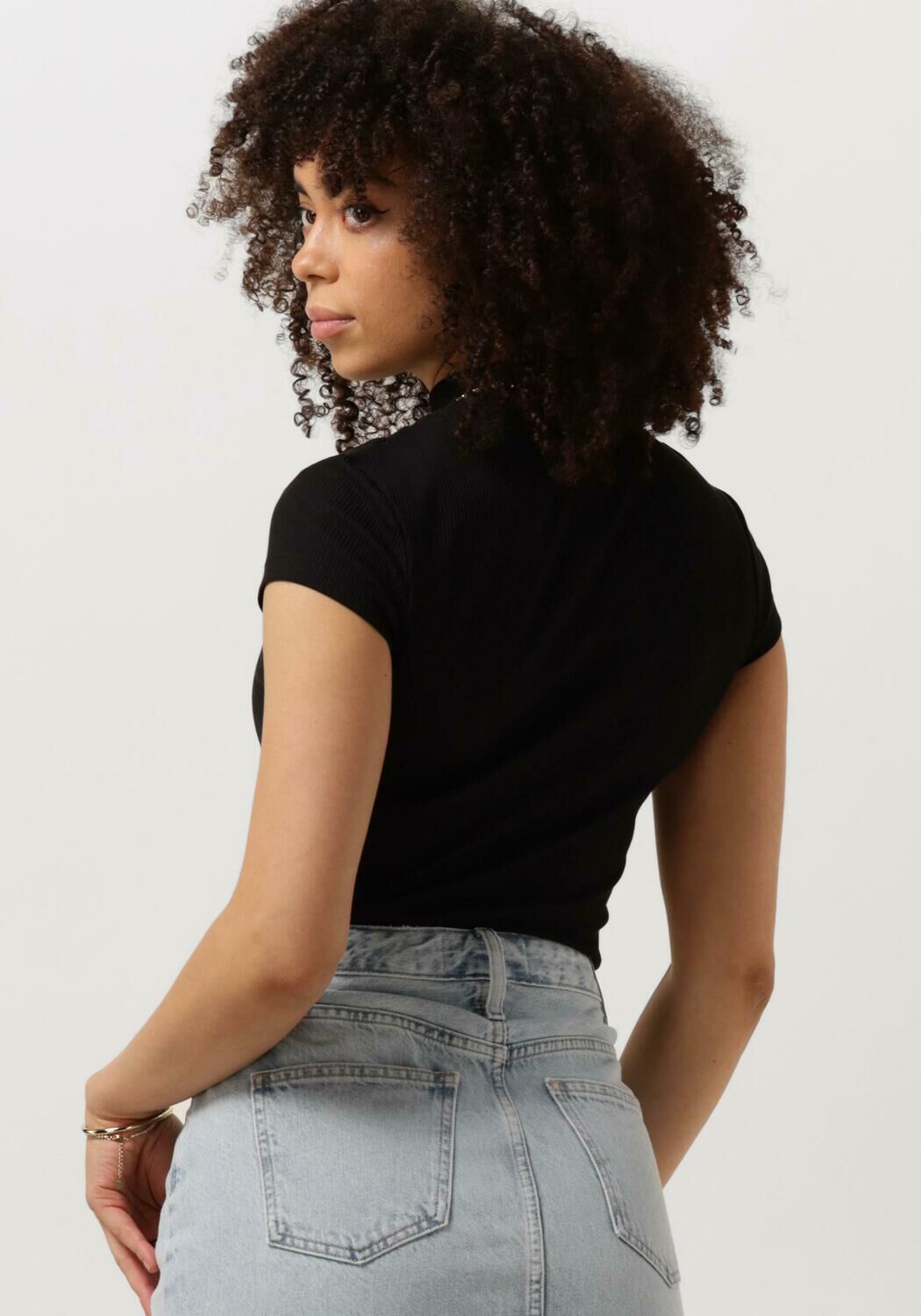 CALVIN KLEIN Dames Tops & T-shirts Seaming Rib Slim Tee Zwart