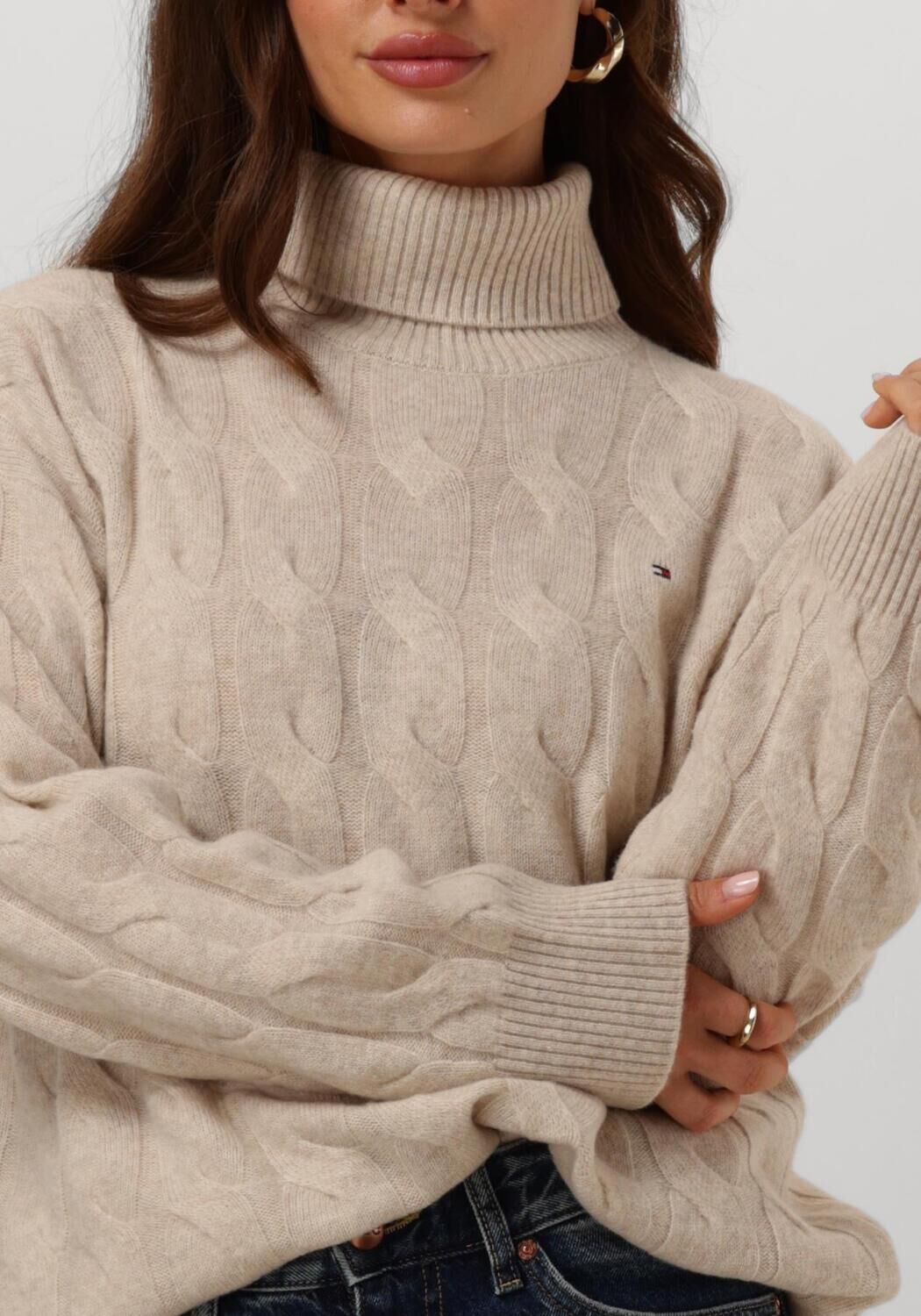 TOMMY HILFIGER Dames Truien & Vesten Soft Wool Cable Roll-nk Sweater Beige