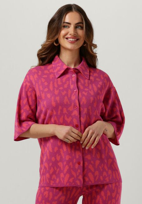 Roze ALIX THE LABEL Top LADIES KNITTED JACQUARD SHORT SLEEVES BLOUSE - large