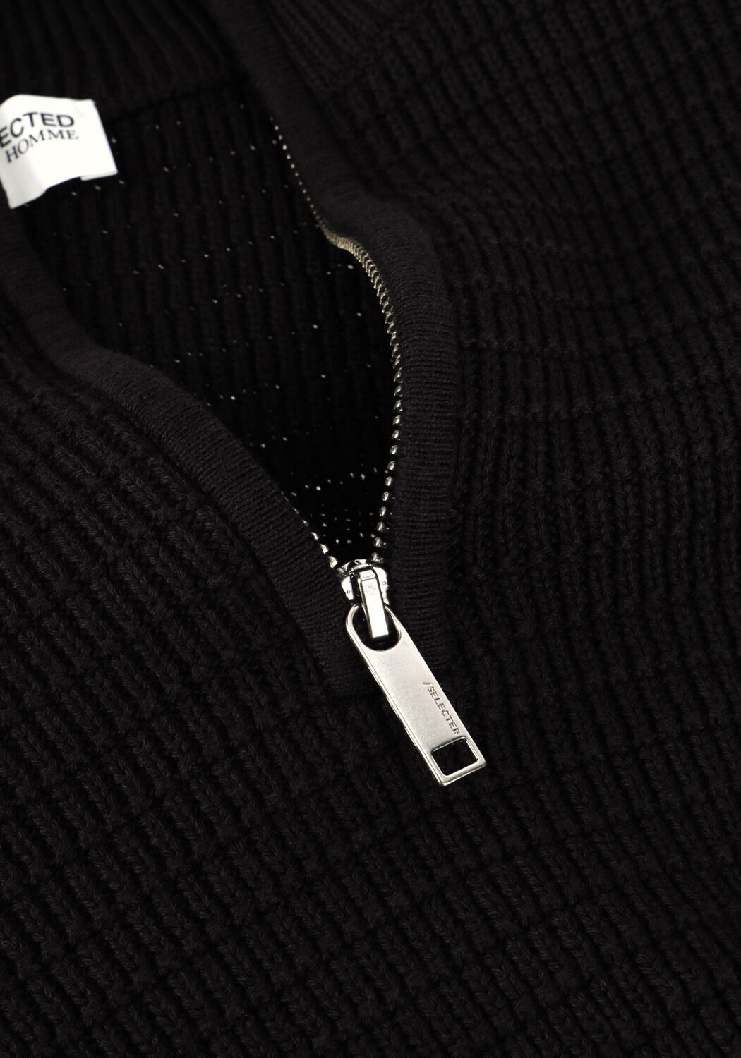 Zwarte SELECTED MEN Trui SLHTHEO LS KNIT STRUCTURE HALF ZIP - large