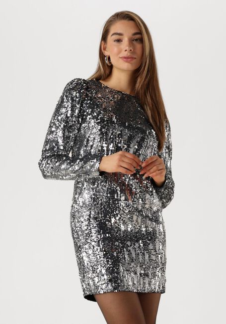 Zilveren SELECTED FEMME Mini jurk SLFARI-COLYN LS SHORT SEQUINS - large