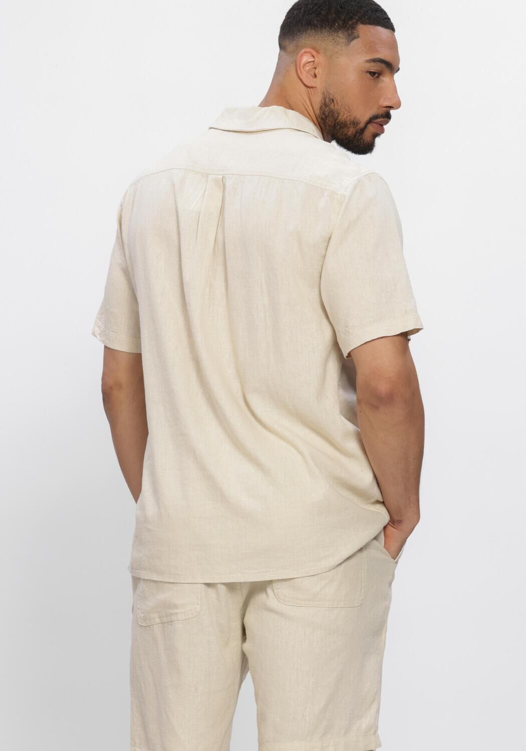 Beige ANERKJENDT Casual overhemd AKLEO COT-LINNEN-VIS S/S SHIRT - large