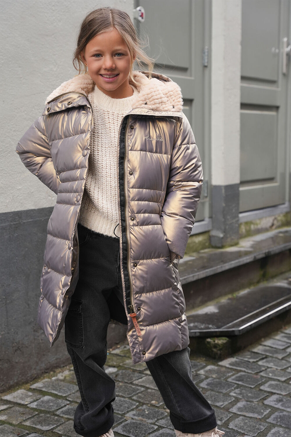 LIKE FLO Meisjes Jassen Abby Flo Girls Long Fancy Hooded Jacket Goud