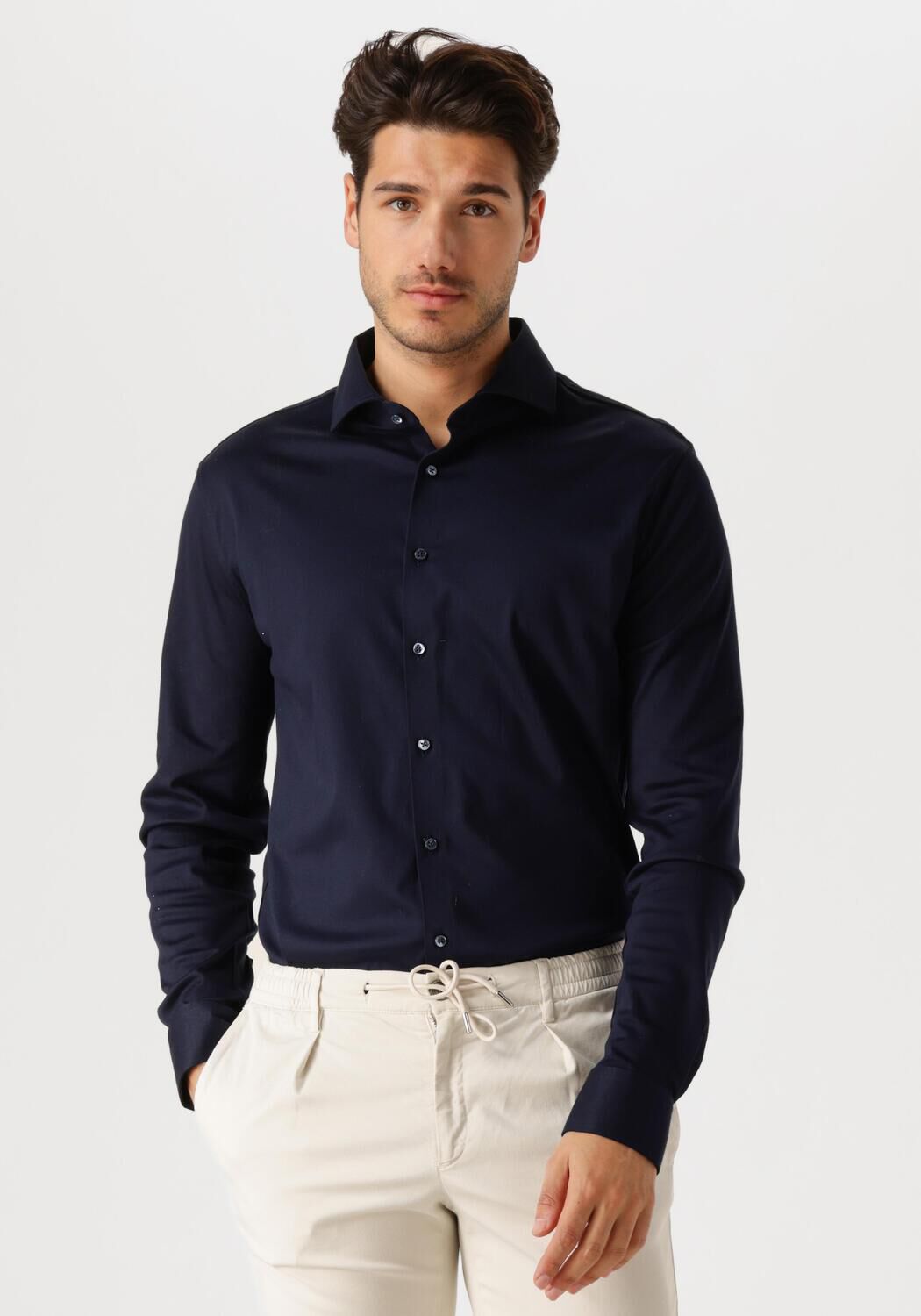 Desoto Donkerblauw zakelijk overhemd slim fit uni 100% katoen