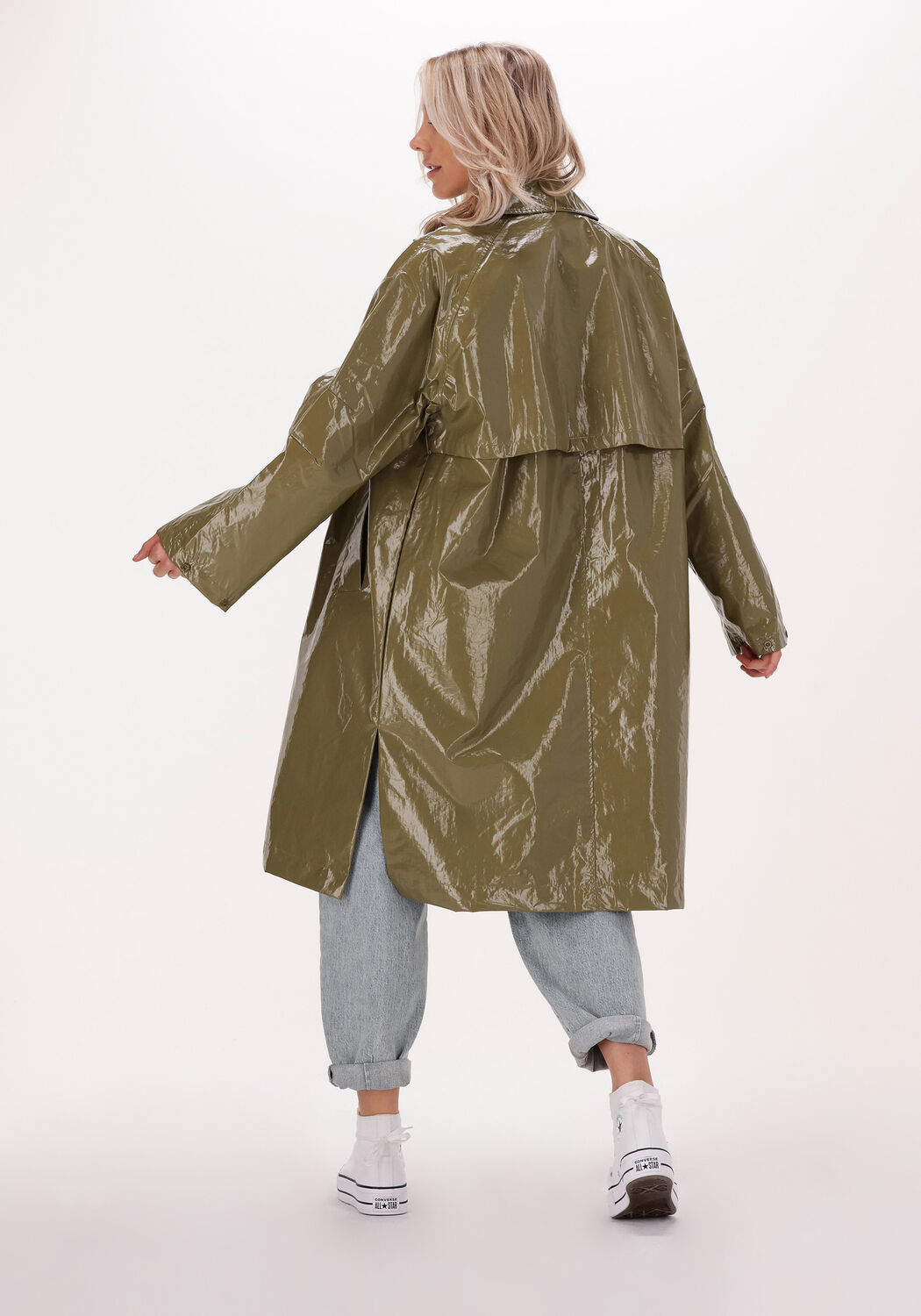 groene calvin klein regenjas coated long jacket