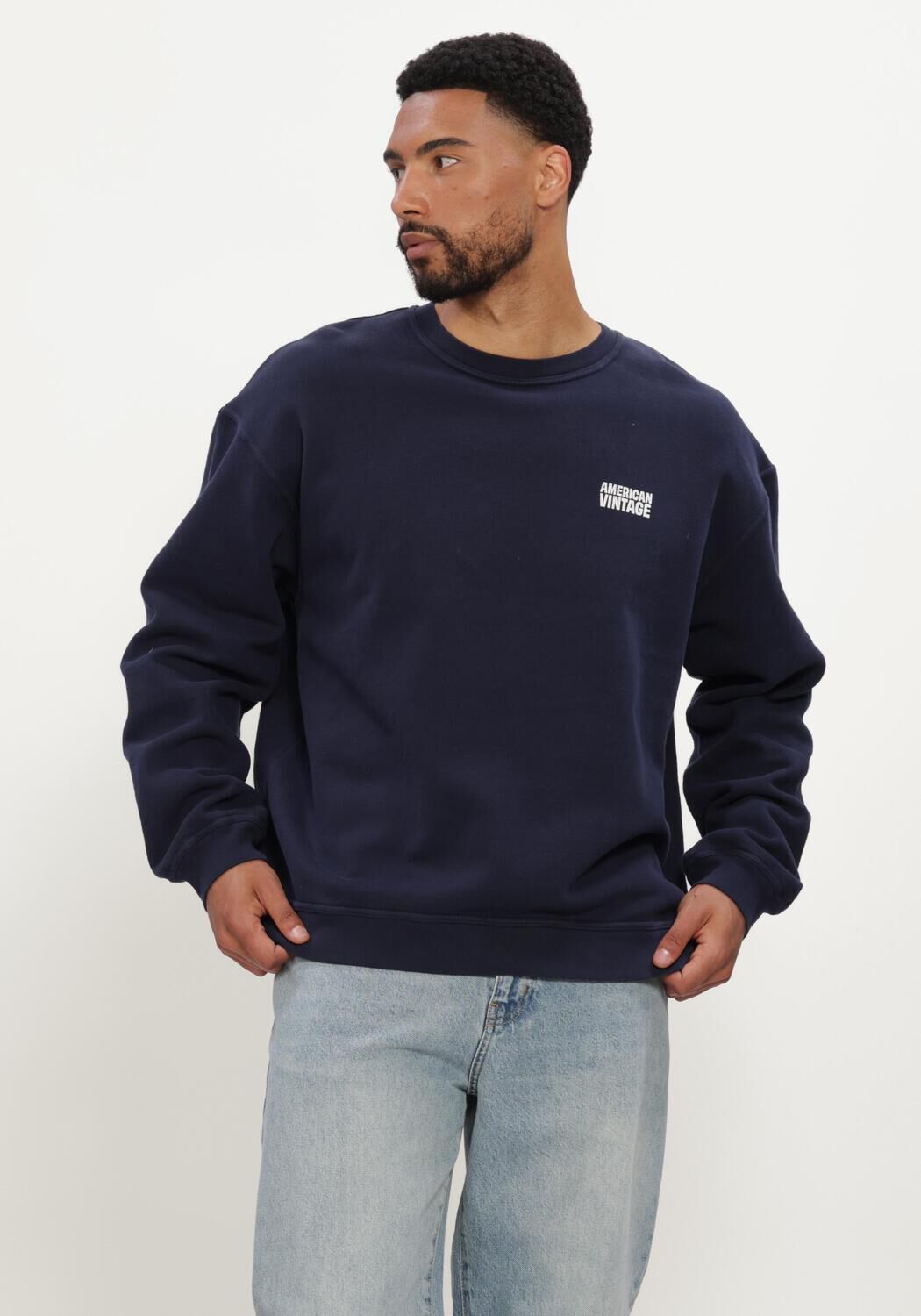 Donkerblauwe AMERICAN VINTAGE Sweater PLIZZY CREW - large