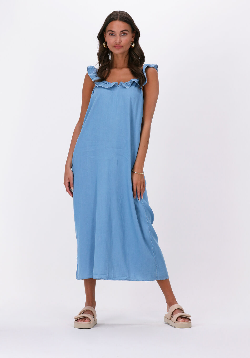 Blauwe OBJECT Midi jurk LUCILLE S L DRESS Omoda