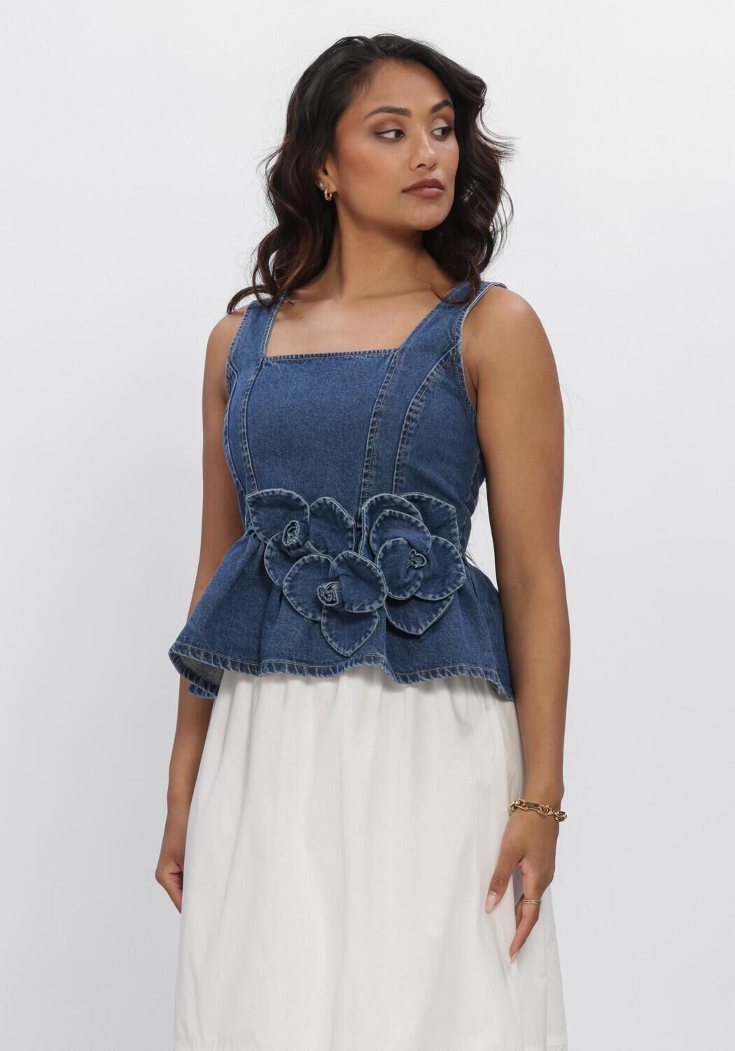 Blauwe Y.A.S. Tops & T-shirts YASELSIE SL PEPLUM DENIM TOP - large