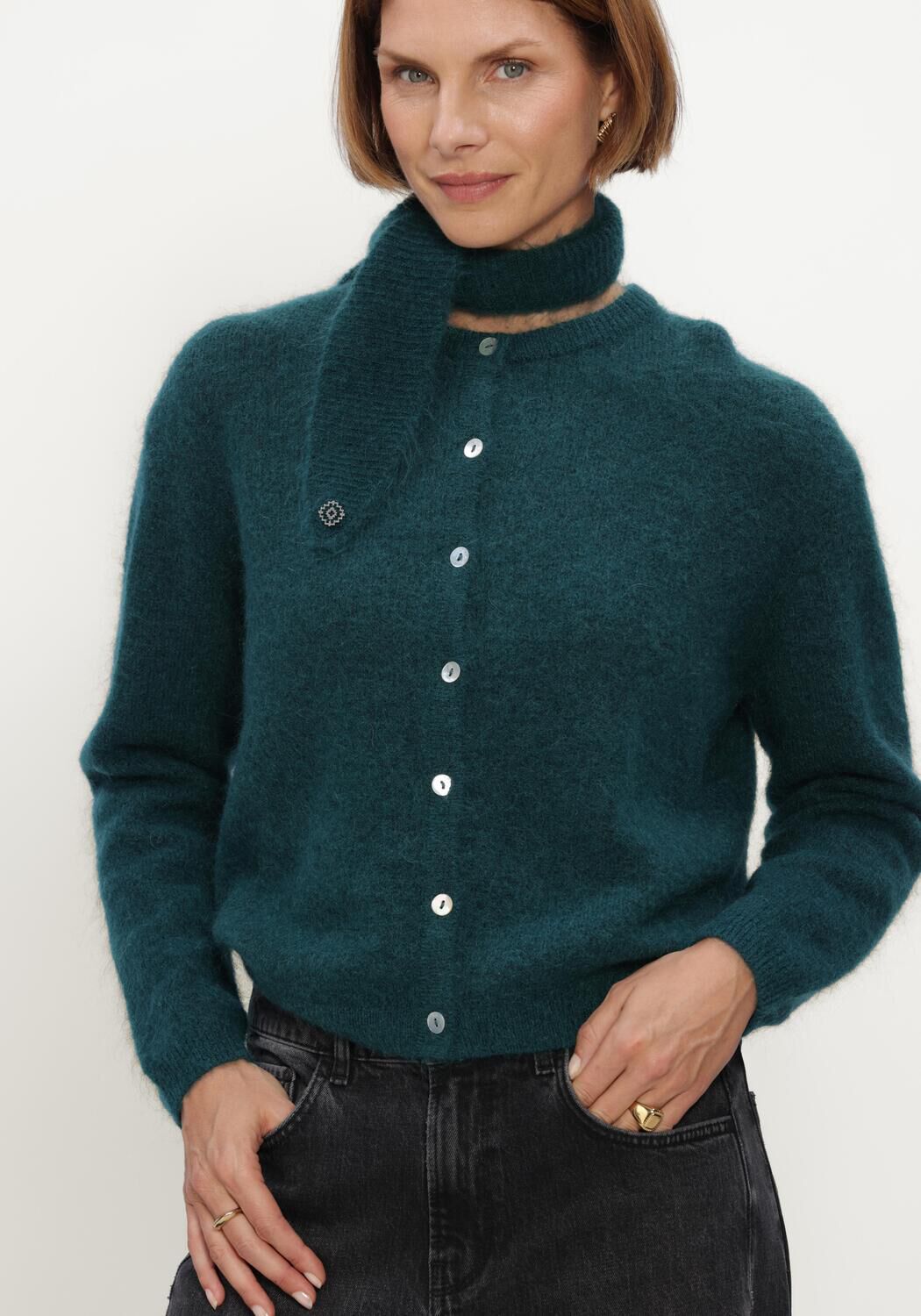 Donkergroene STUDIO ANNELOES Vest Bibi cardigan - large