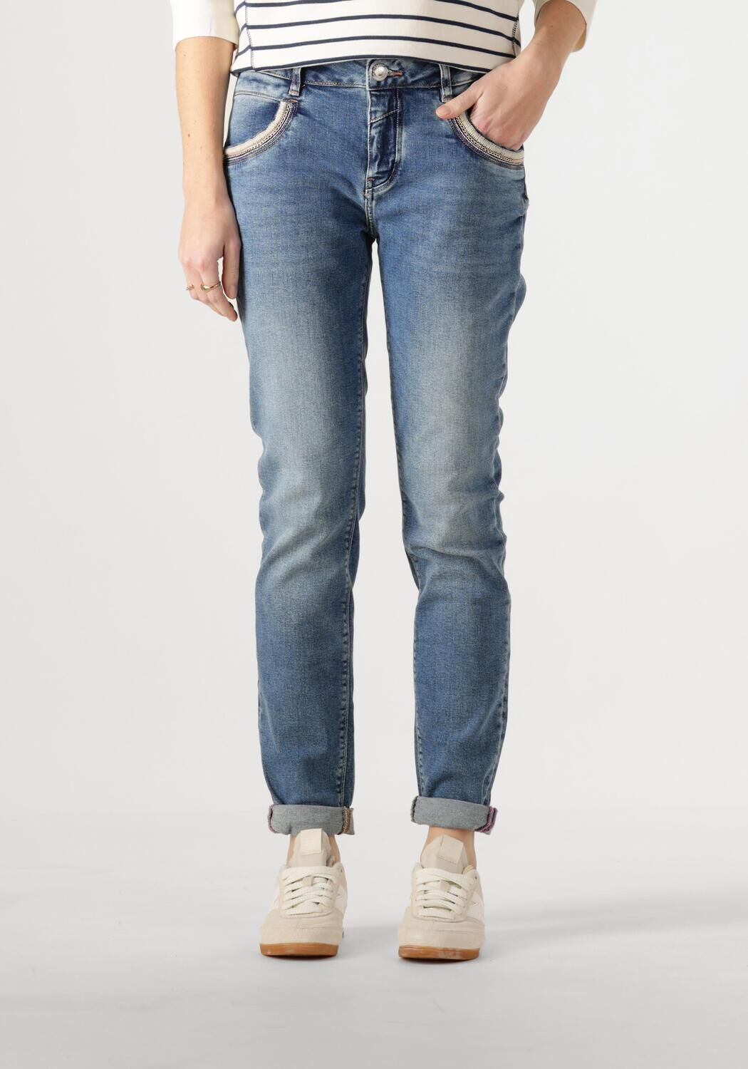 MOS MOSH Klassieke Cropped Jeans met Stijlvolle Details Blue Dames