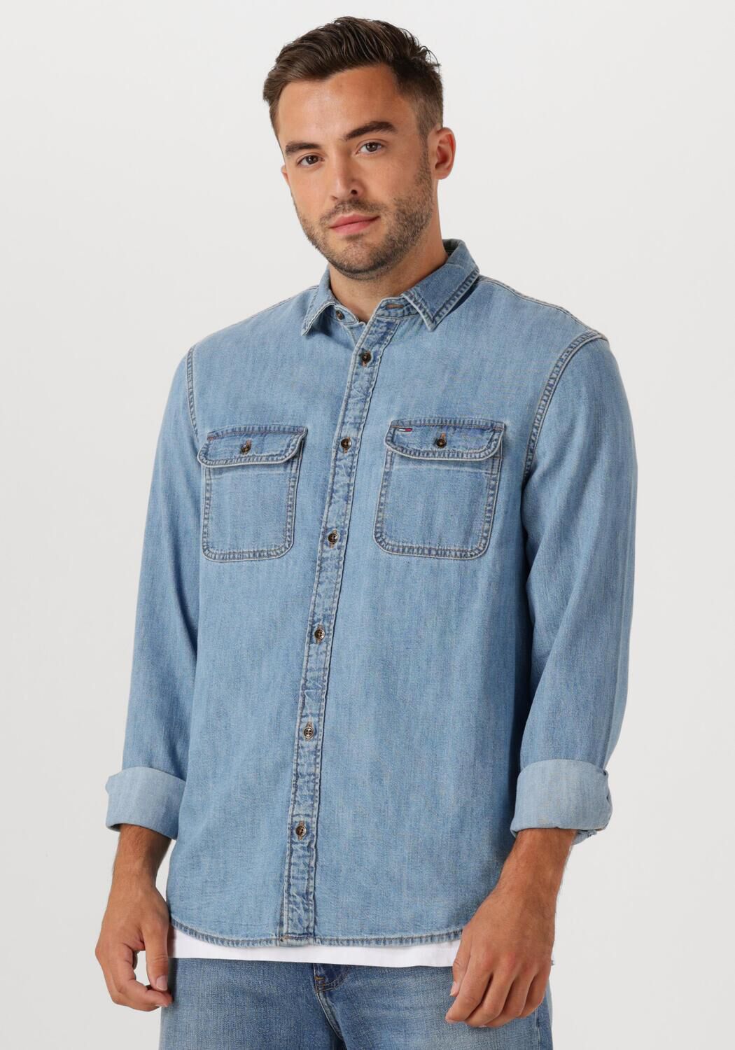 TOMMY JEANS Heren Overhemden Ls Regular Denim Shirt Ext Blauw