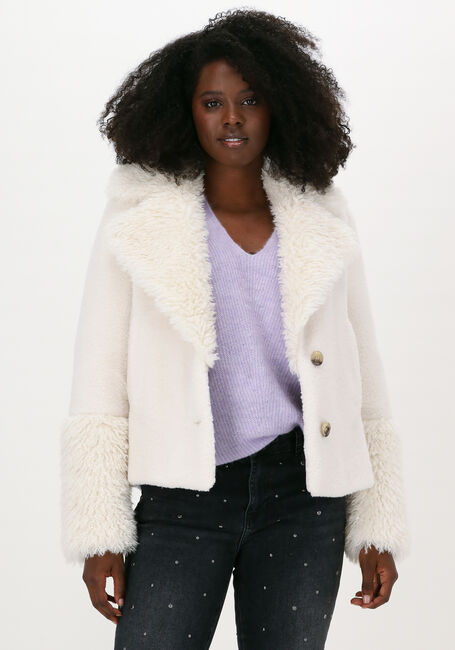 Ecru BEAUMONT Teddy jas SHORT LAMMY FUR COAT - large