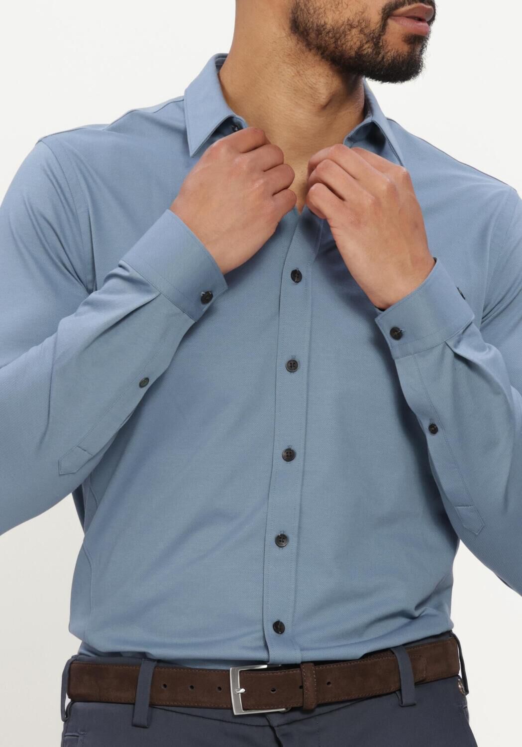 Blauwe CAST IRON Klassiek overhemd LONG SLEEVE SHIRT TWILL JERSEY - large