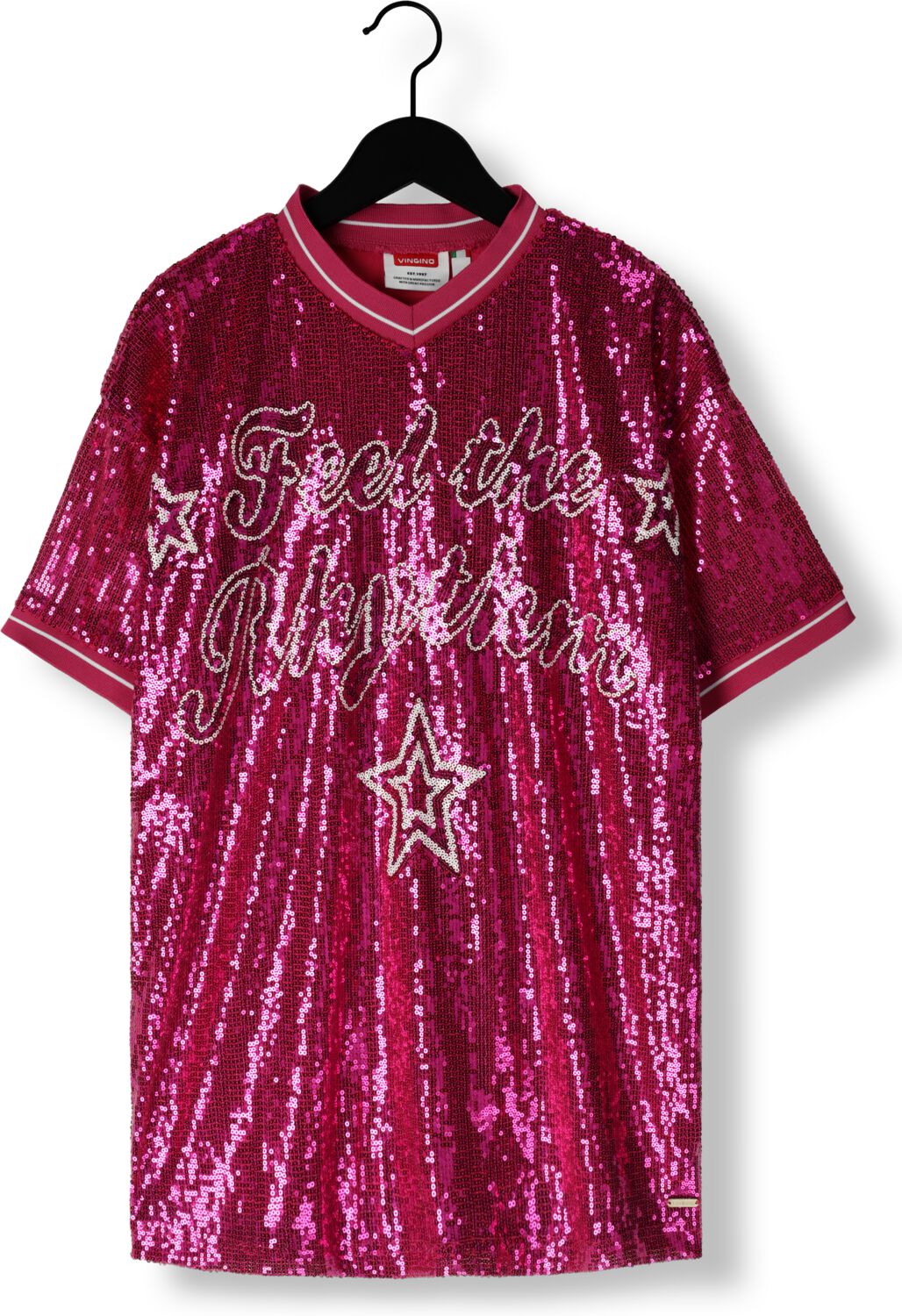 Vingino t-shirtjurk met pailletten fuchsia