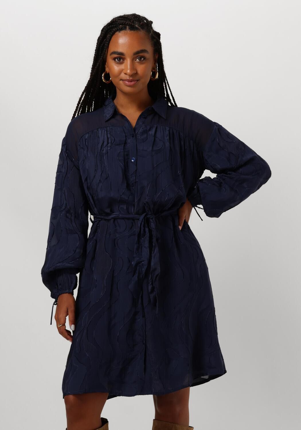 POM AMSTERDAM Dames Jurken Jacquard Midnight Blue Blauw