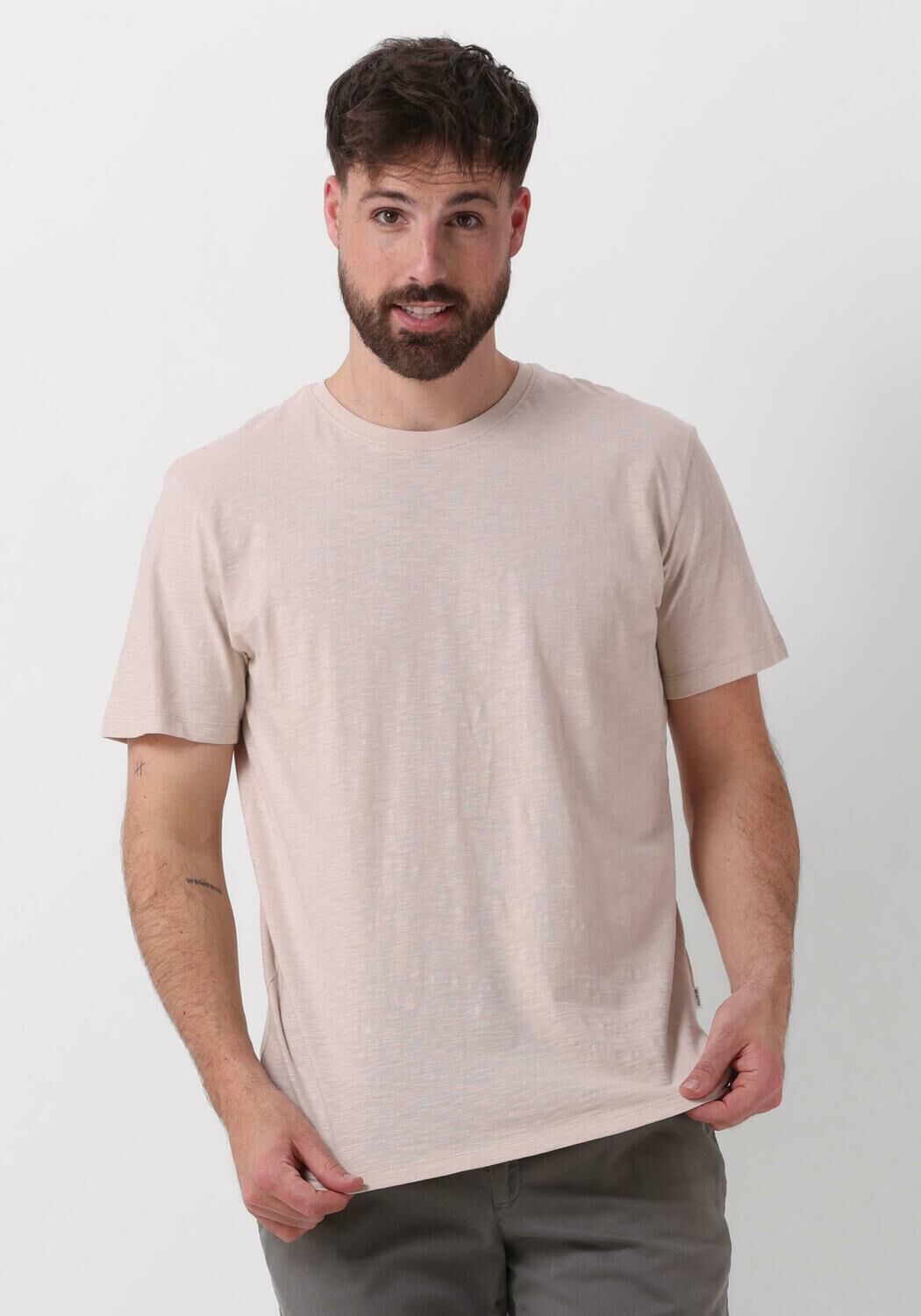 SELECTED HOMME Heren Polo's & T-shirts Slhaspen Slub Ss O-neck Tee Noos Beige