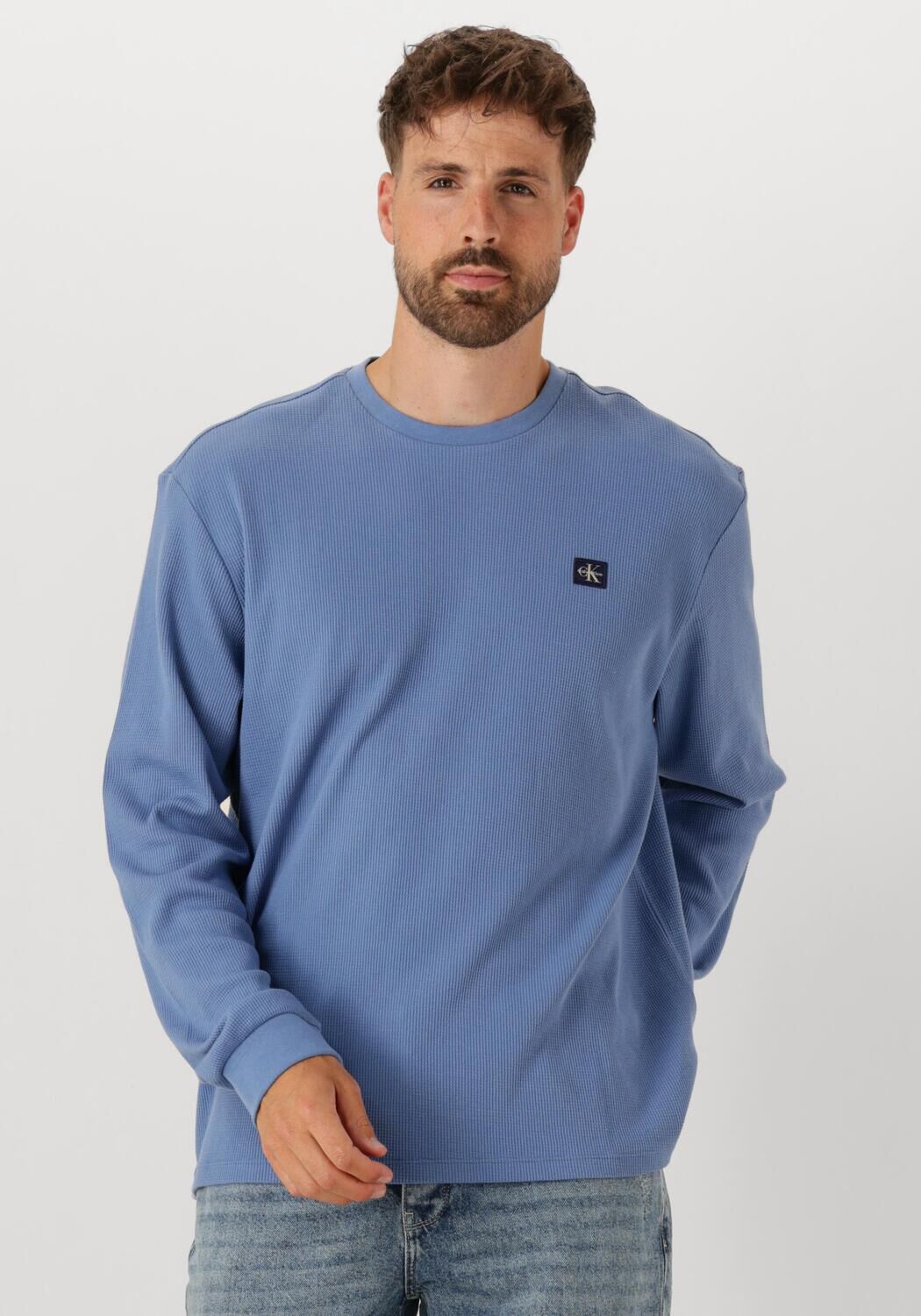 CALVIN KLEIN Heren Truien & Vesten Ls Waffle Badge Crewnk Tee Lichtblauw