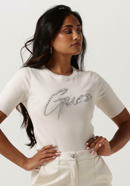 Ecru GUESS T-shirt GRACE LOGO SWEATER - large