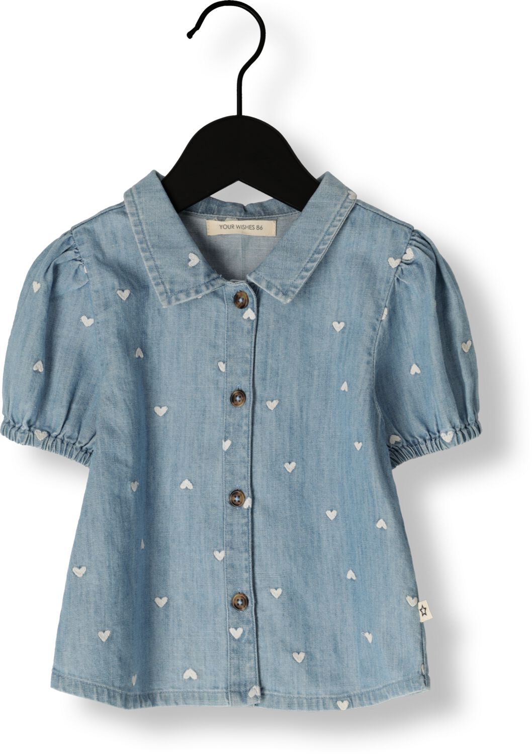 YOUR WISHES Meisjes Blouses Slub Denim Puff Sleeve Shirt Lichtblauw