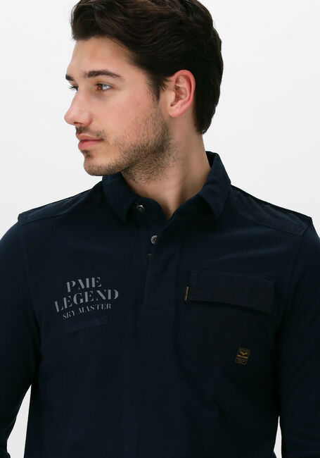 Donkerblauwe PME LEGEND Casual overhemd LONG SLEEVE POLO RUGGED PIQUE GARMENT DYE - large