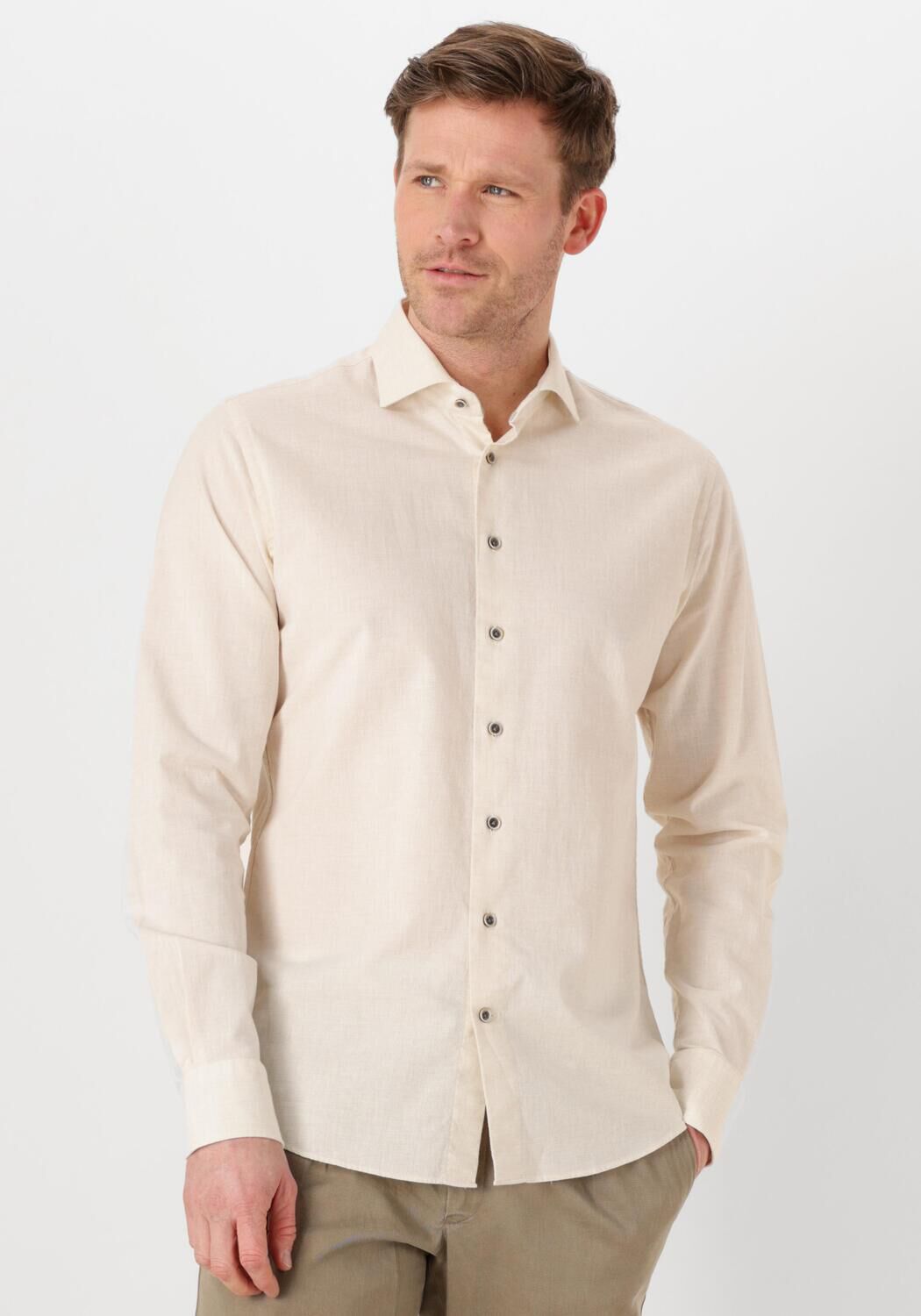 PROFUOMO Heren Overhemden Shirt X-cutaway Sc Sf Cotton Linen Ecru