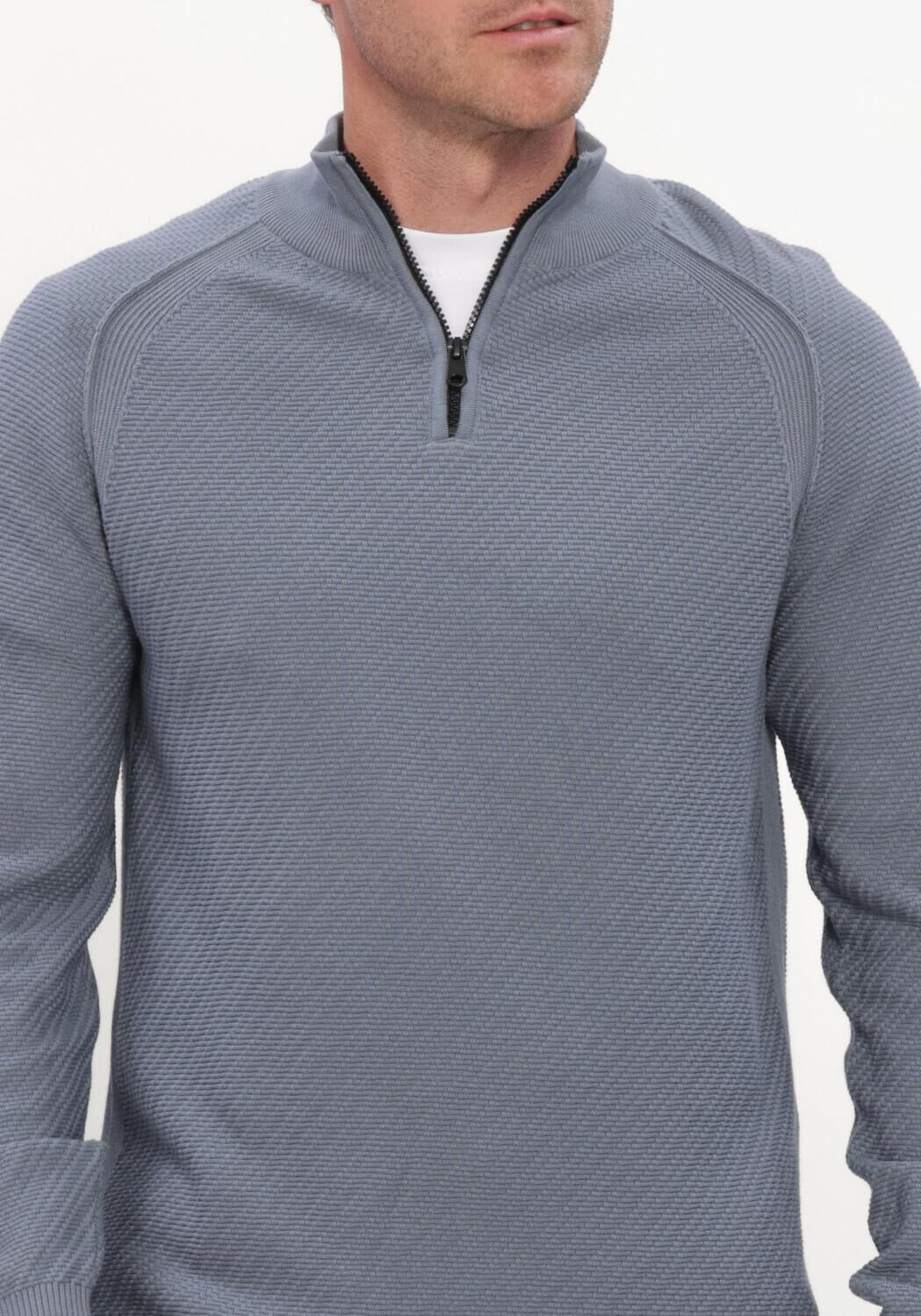 Blauwe CAST IRON Trui HALF ZIP COLLAR SLIM FIT COTTON EASE - large