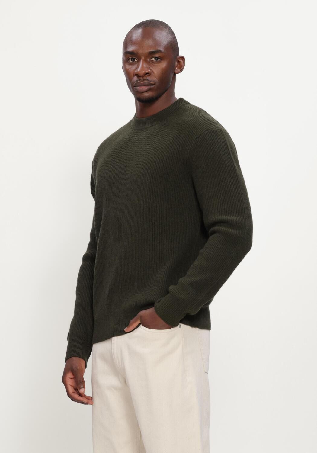 Groene LES DEUX Trui WOOL RIB ROUNDNECK KNIT - large