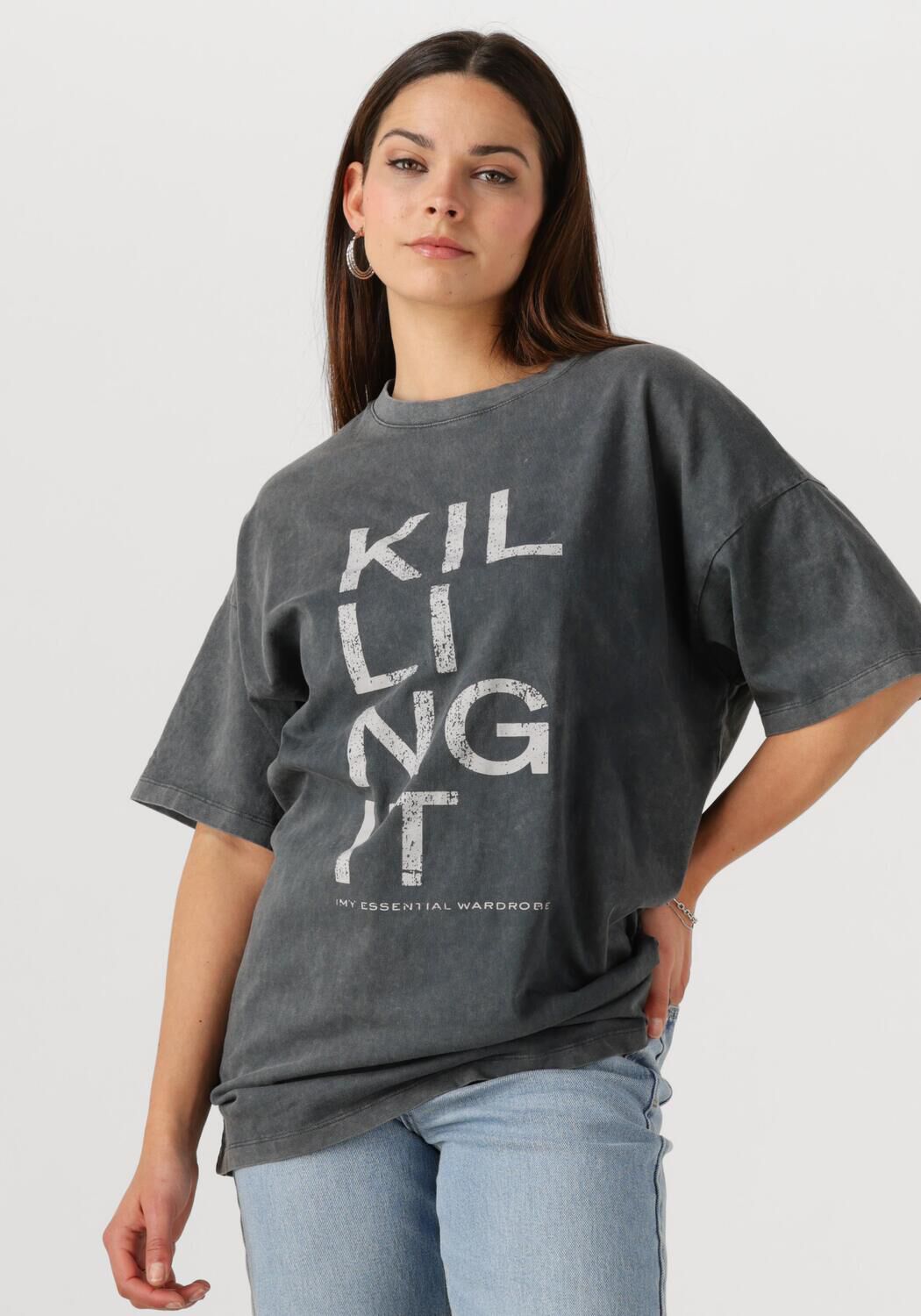 MY ESSENTIAL WARDROBE Dames Tops & T-shirts Lisamw Front Print Tee Donkergrijs