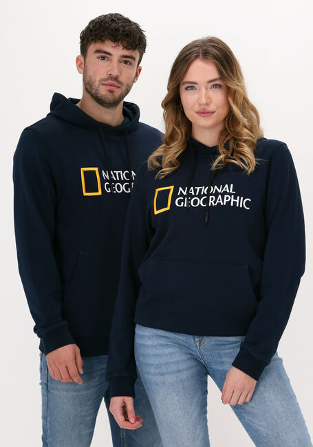Donkerblauwe NATIONAL GEOGRAPHIC Sweater UNISEX HOODY WITH BIG LOGO - large
