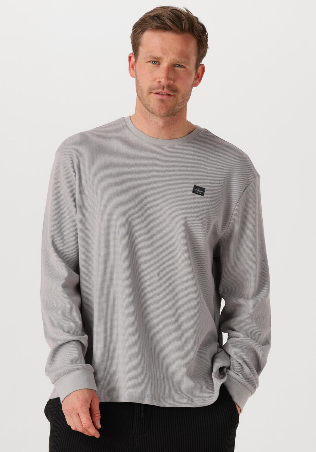 CALVIN KLEIN Heren Truien & Vesten Ls Waffle Badge Crewnk Tee Grijs