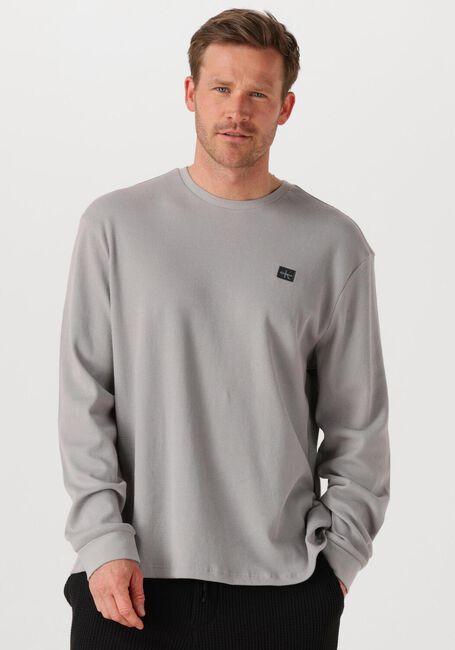 Grijze CALVIN KLEIN Trui LS WAFFLE BADGE CREWNK TEE - large