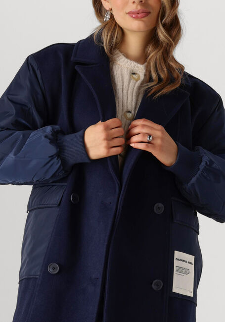 Donkerblauwe COLOURFUL REBEL Mantel ADA CONTRAST WOOL LONG COAT - large